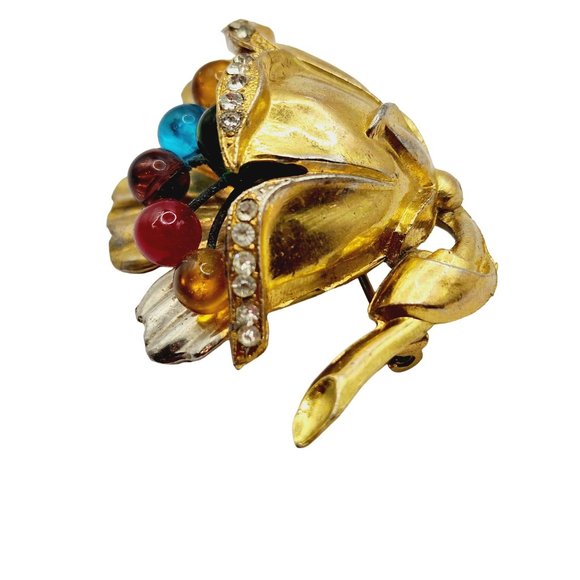 Vintage Dimensional Flower Brooch with Glass Stamens (A500) - Picture 6 of 10